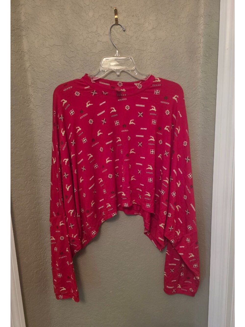 SKIMS Red Holiday Christmas Modal Blend Crop Dolman Sleeve Lounge Shirt 2X